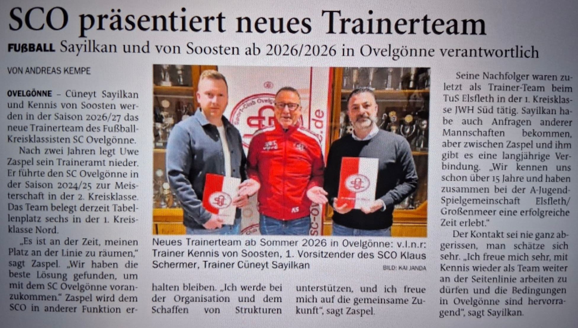Neues Trainerteam des SC Ovelgönne ab Sommer 2026